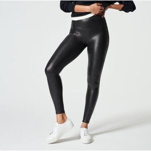 Spanx Shapewear Black Faux Leather Leggings Size Large